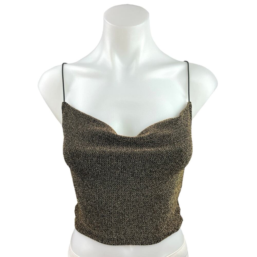 Divided by H&M Gold Glitter Glittered Metallic Cowl Crop Cami Tank Top Size XS